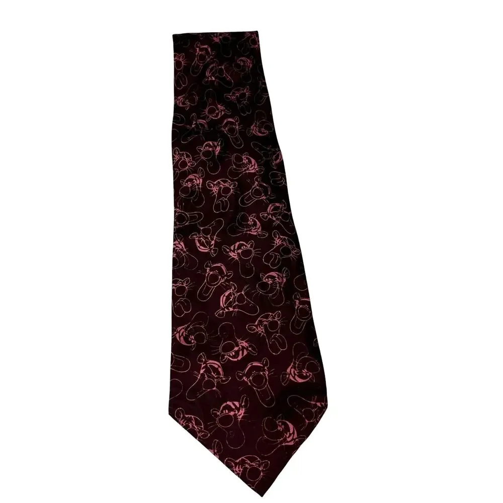 Vintage Disney Mickey Inc. Tigger Tie 100% Silk Burgundy Red New